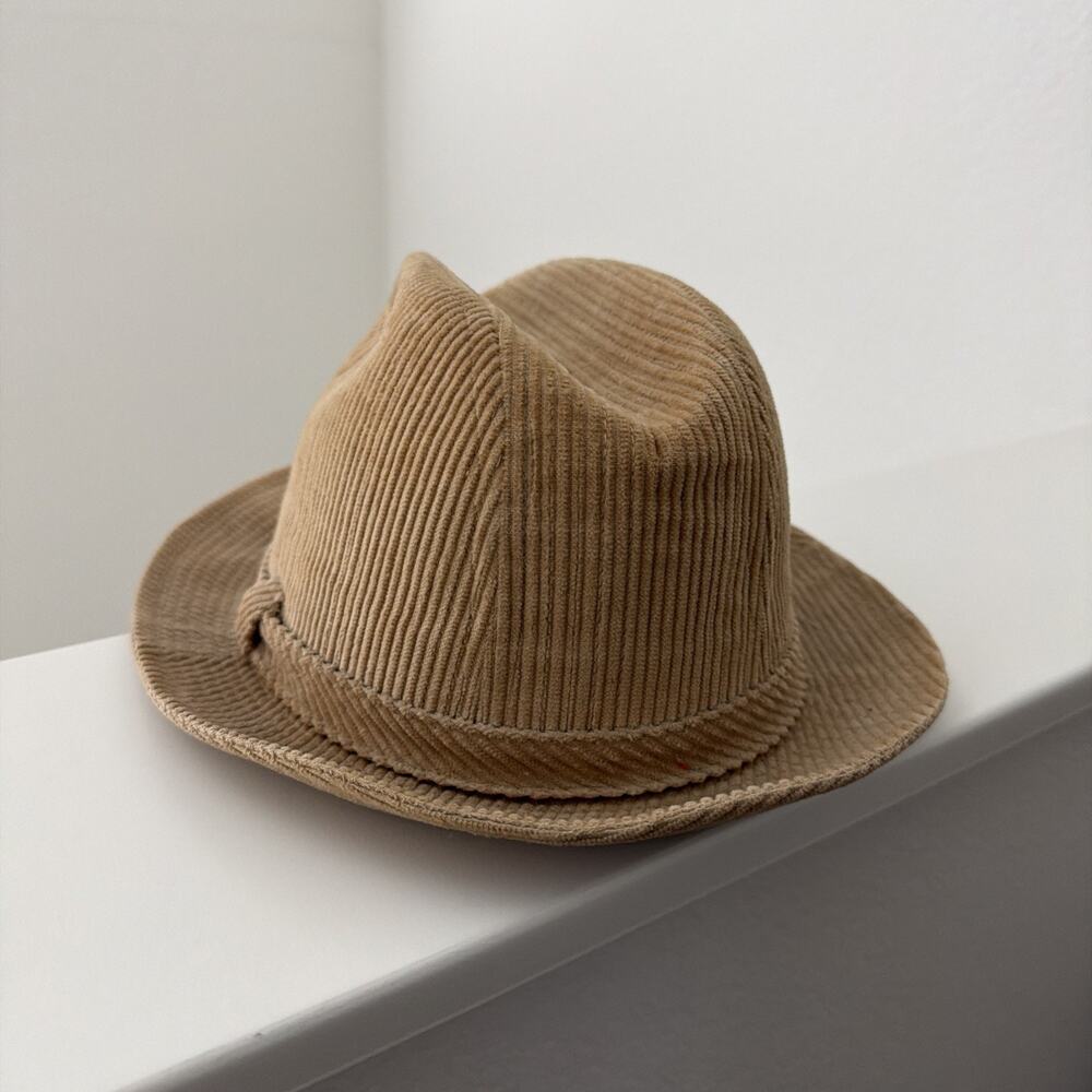 Vintage Sears Fedora Hat Corduroy Size 7-1/4- 7-3/8” Tan Colored Quilted Lining